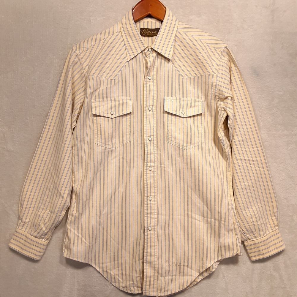 Cutter Bill Mens Long Sleeve Pearl Snap Button Shirt Sz.M/Beige/Stripe/Vintage!